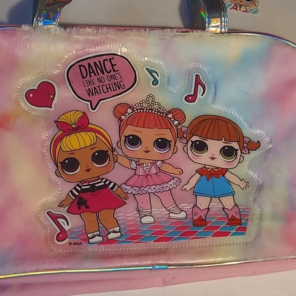 New with tags! LOL Surprise kids pink duffle carrying bag metallic faux fur trim